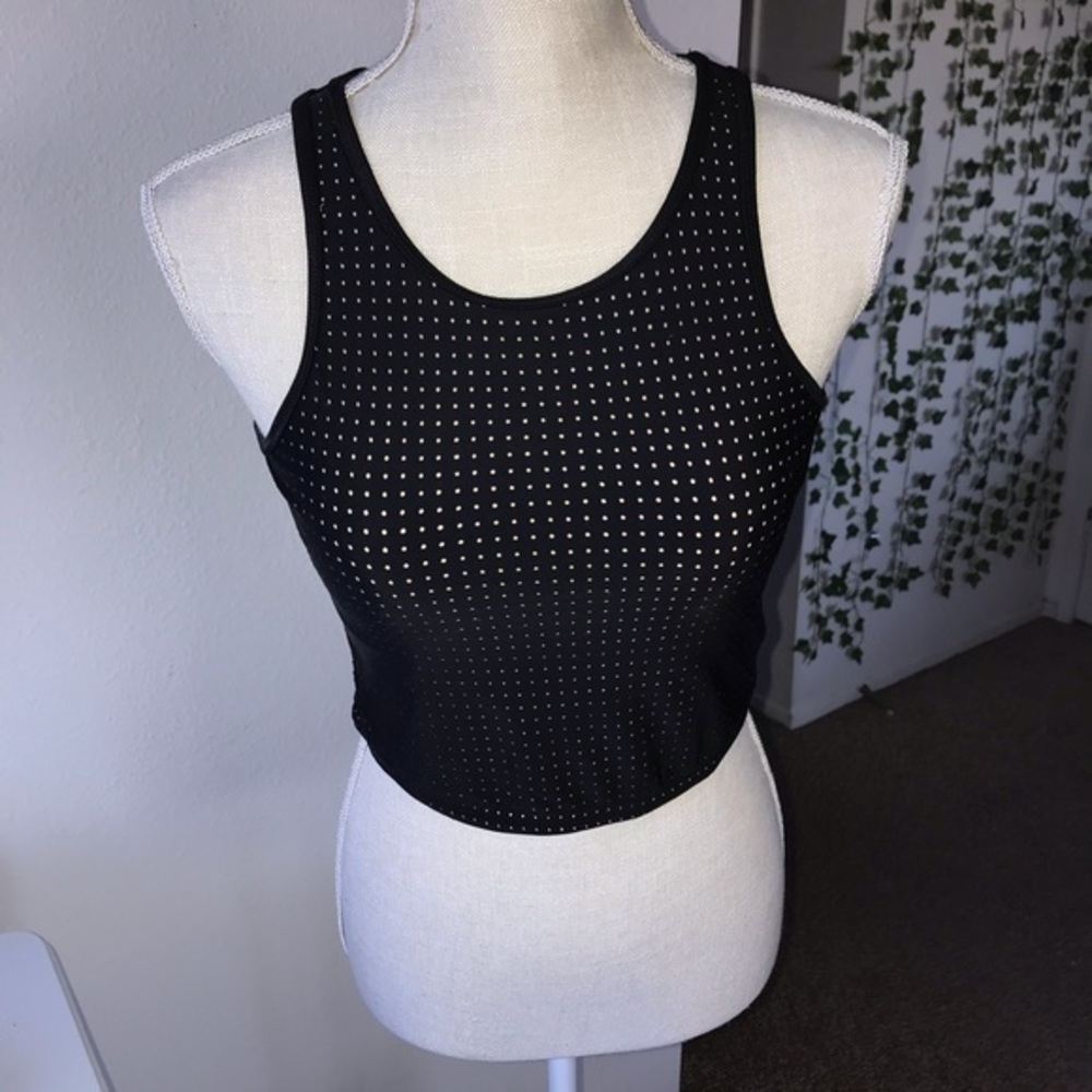 Fabletics Black Perforated Tank Swim Top Small